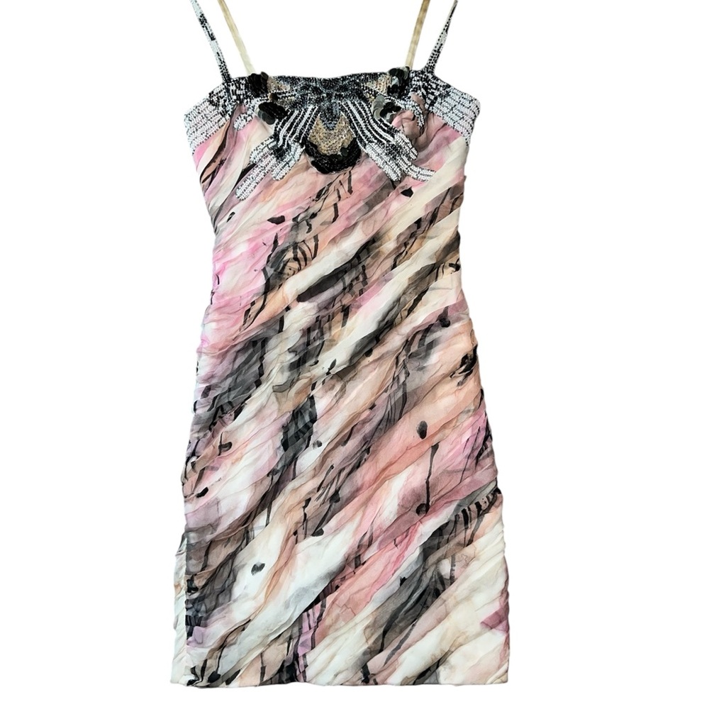 Mandalay beaded and hand painted pink and grey dress